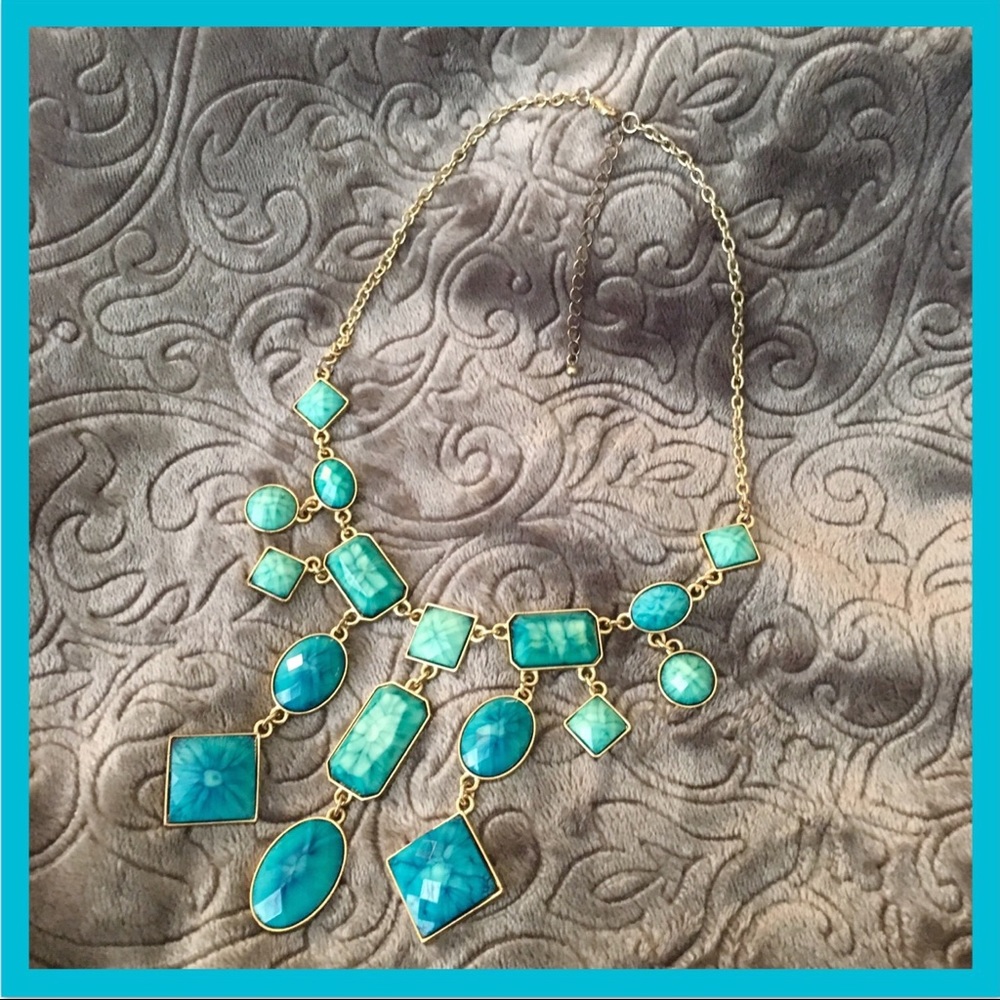 Turquoise Blue Toned Bubble Bib Statement Necklace